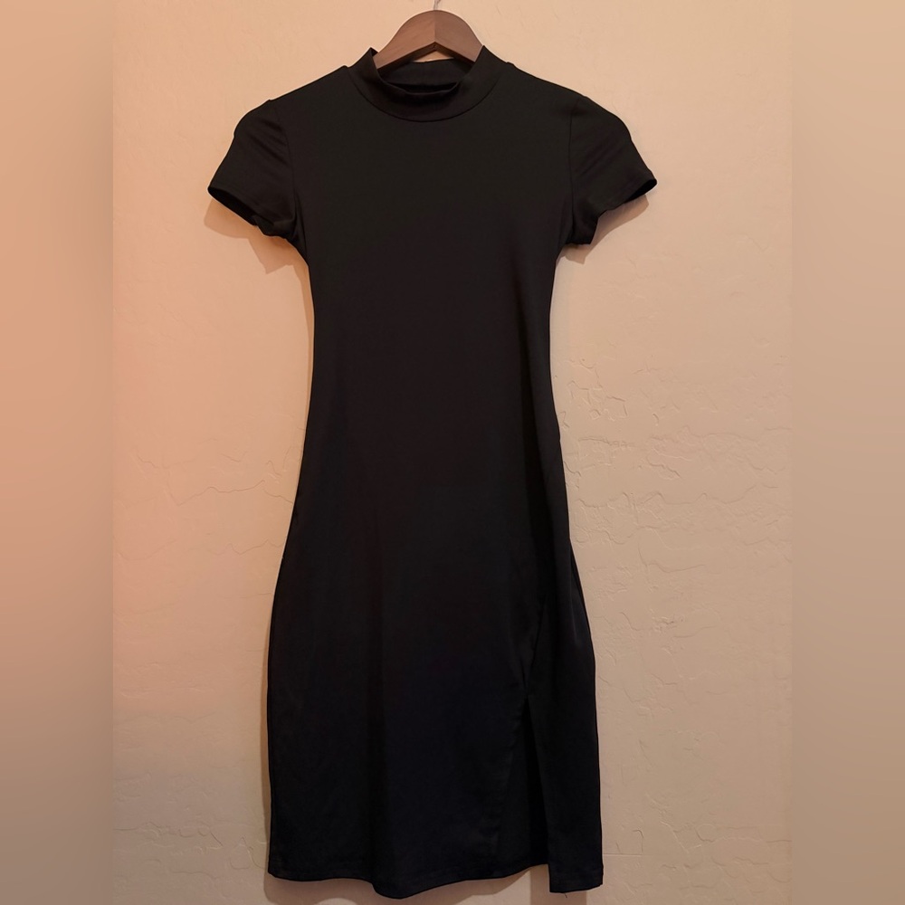 Black Mock Neck Cutout Dress with Tie Back